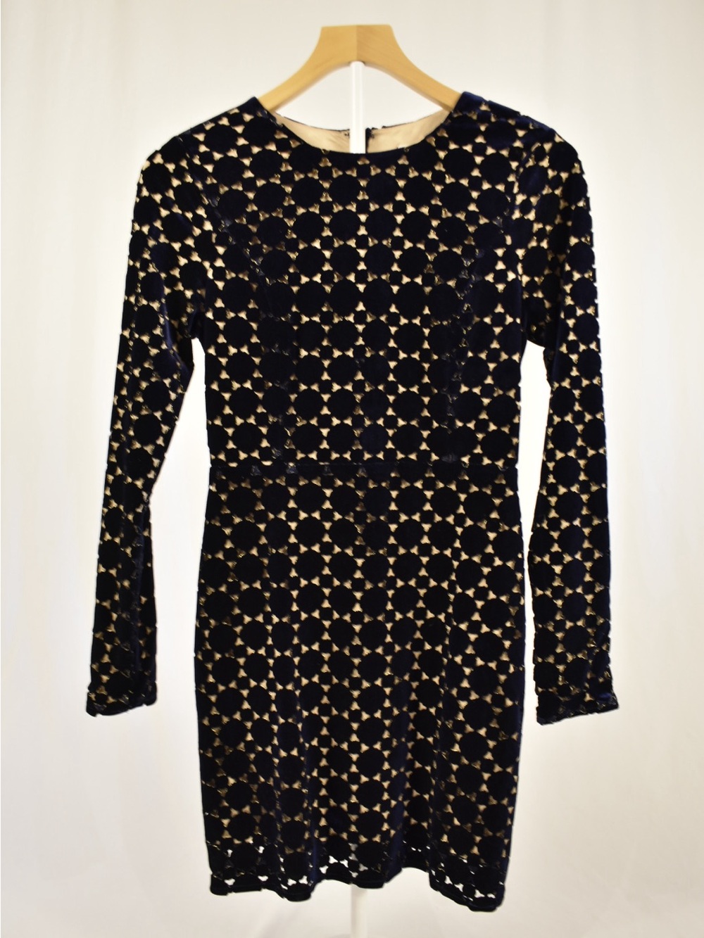 Adelyn Rae XS Velvet Burnout Long Sleeve Mini Dress Navy Nude Cocktail